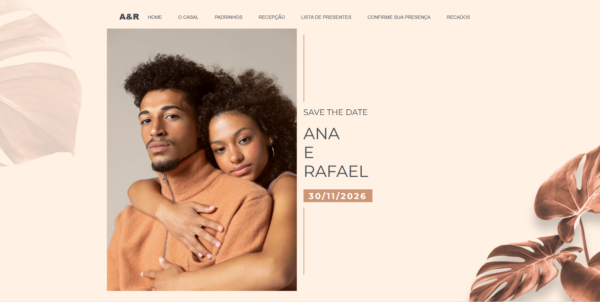 Layout folhas do amor para site de casamento